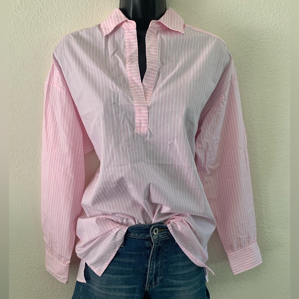 J McLaughlin Top Size small Pink Stripe Long Sleeve Oversized Tunic Monte Blouse